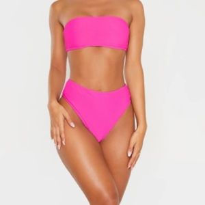 Magenta Ribbed Bandeau Bikini Top & Bottom
